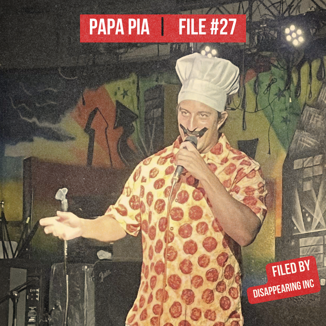 Tony Pepperoni performing on Kill Tony in a pepperoni-print shirt and oversized chef’s hat at Anderson Mill in Austin.